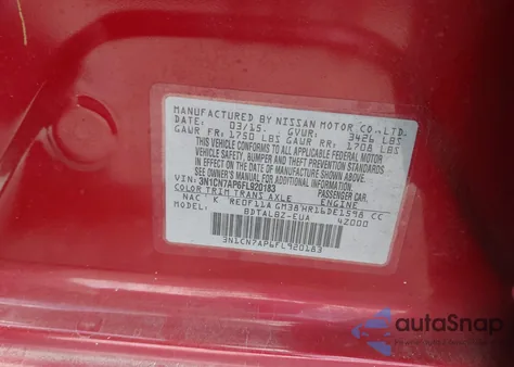 2015 Nissan Versa 1.6 Sv z USA, uszkodzony, nr VIN 3N1CN7AP6FL920183